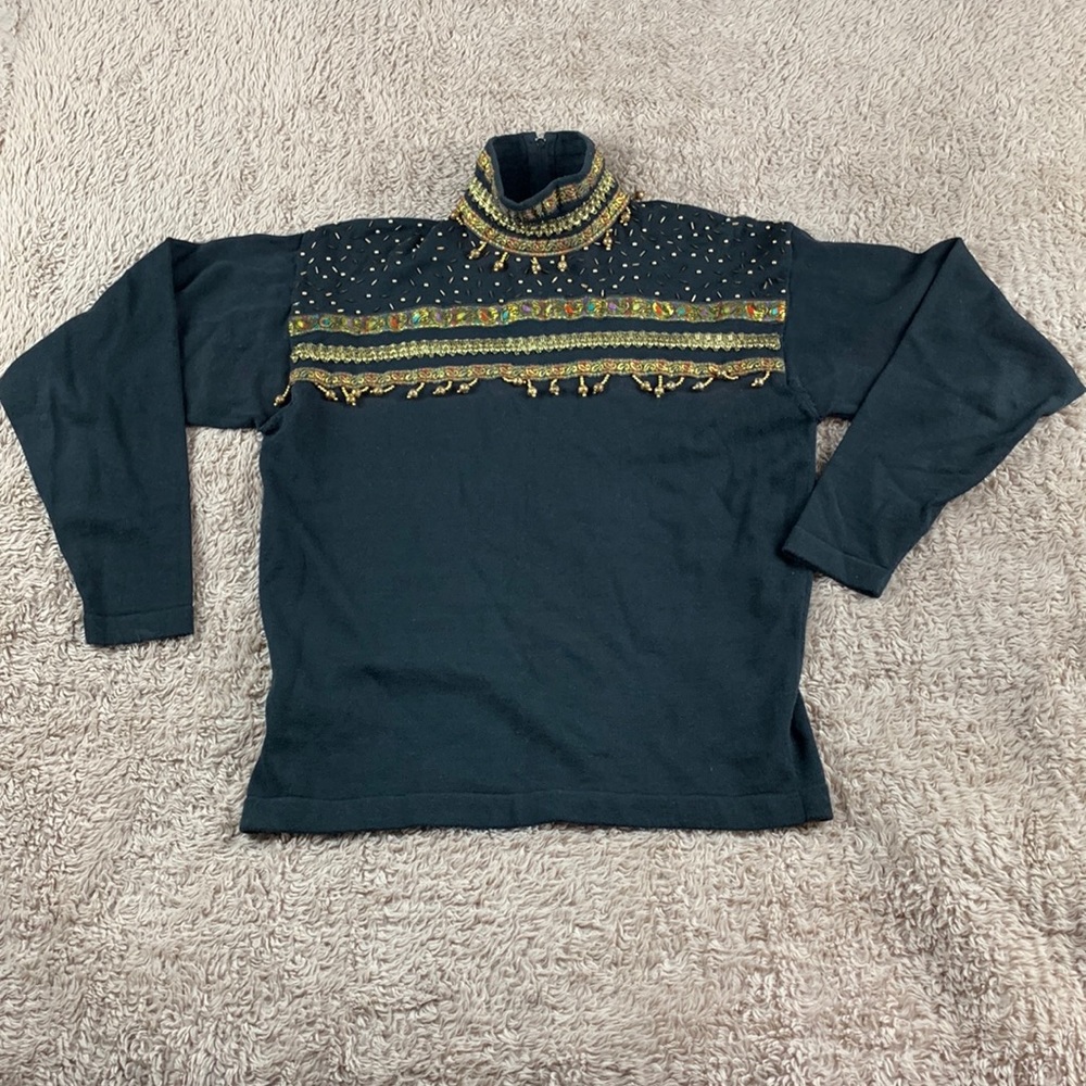 Ann Wi Beaded Turtle Neck Top
